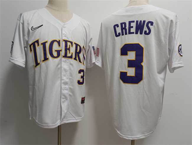 Mens LSU Tigers #3 ylan Crews White Stitched Baseball Jersey Dzhi